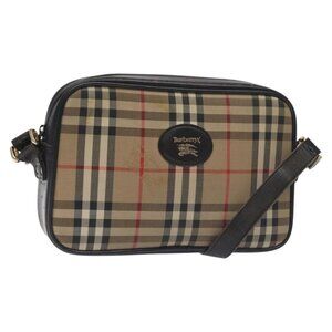 Authentic Burberrys Nova Check Shoulder Bag Canvas Beige